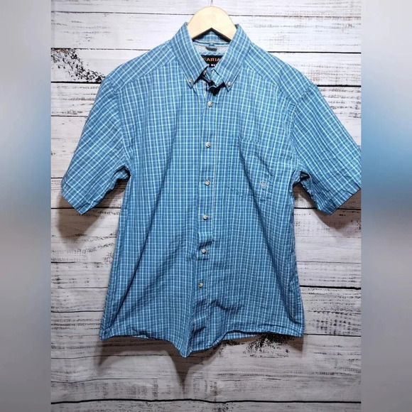 Ariat Professional Series Short Sleeve‎ Blue Plaid size Medium Western Rodeo - Picture 8 of 8
